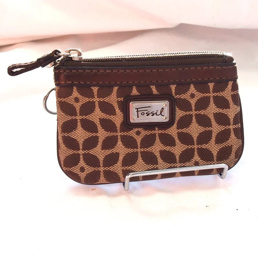 Fossil Signature Brown Zip Cardholder/Keychain, Y2k